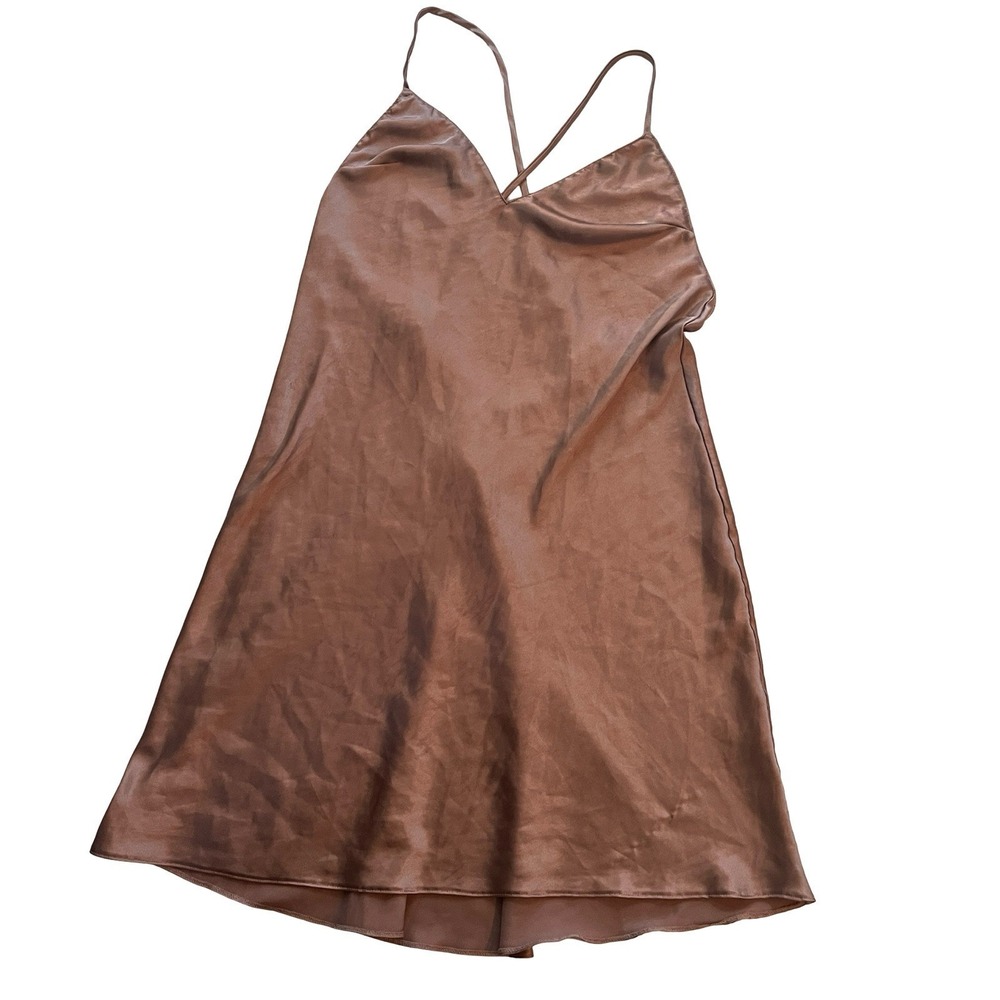 Victoria's Secret Size M/L Taupe Brown V-Neck Slip Dress Open Back Mini Satin